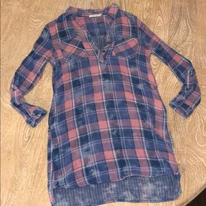 Kenneth Cole plaid flannel dress small blue pink